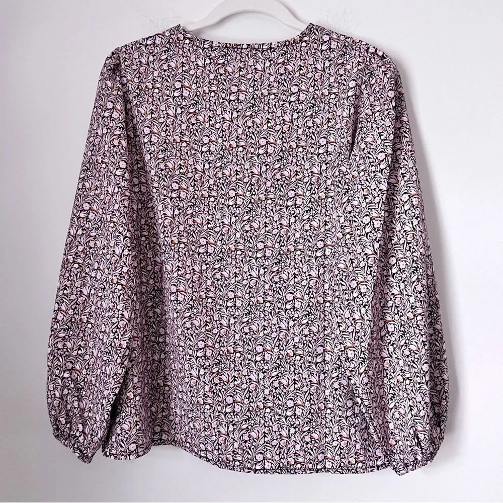 J. Crew Puff-Sleeve Satin Back Crepe Top Floral Flourish Blouse